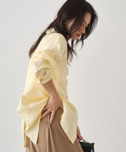 亞麻後繫帶設計襯衫