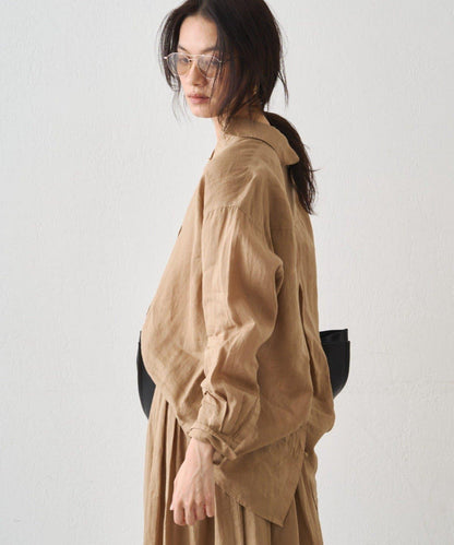 亞麻後繫帶設計襯衫