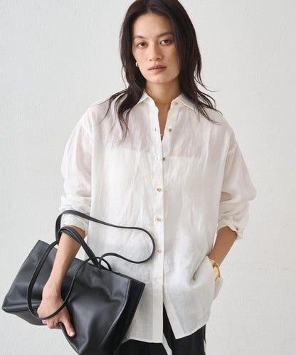 亞麻後繫帶設計襯衫