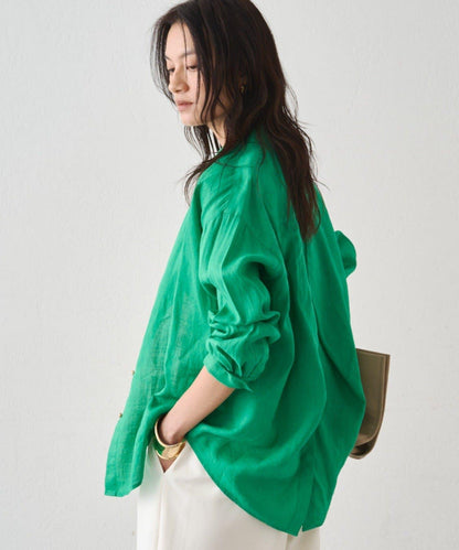 亞麻後繫帶設計襯衫