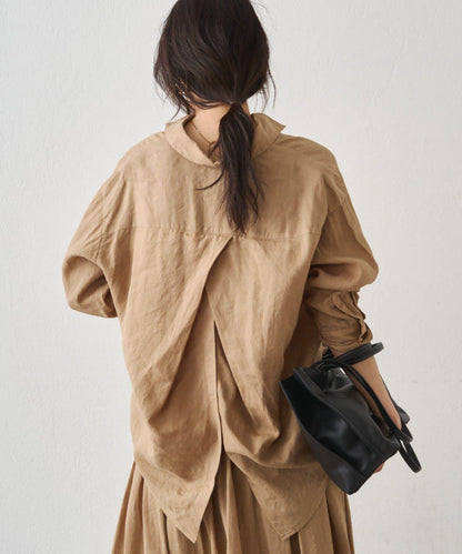 亞麻後繫帶設計襯衫