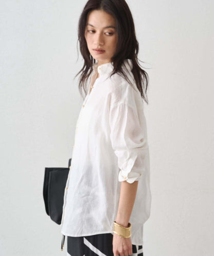 亞麻後繫帶設計襯衫