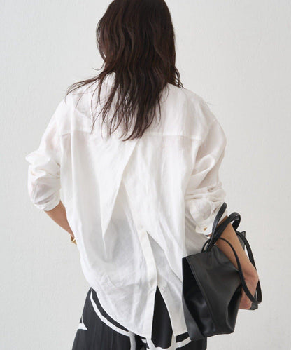 亞麻後繫帶設計襯衫