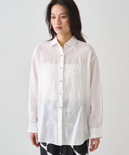 亞麻後繫帶設計襯衫