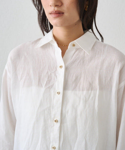 亞麻後繫帶設計襯衫