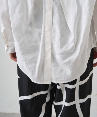 亞麻後繫帶設計襯衫