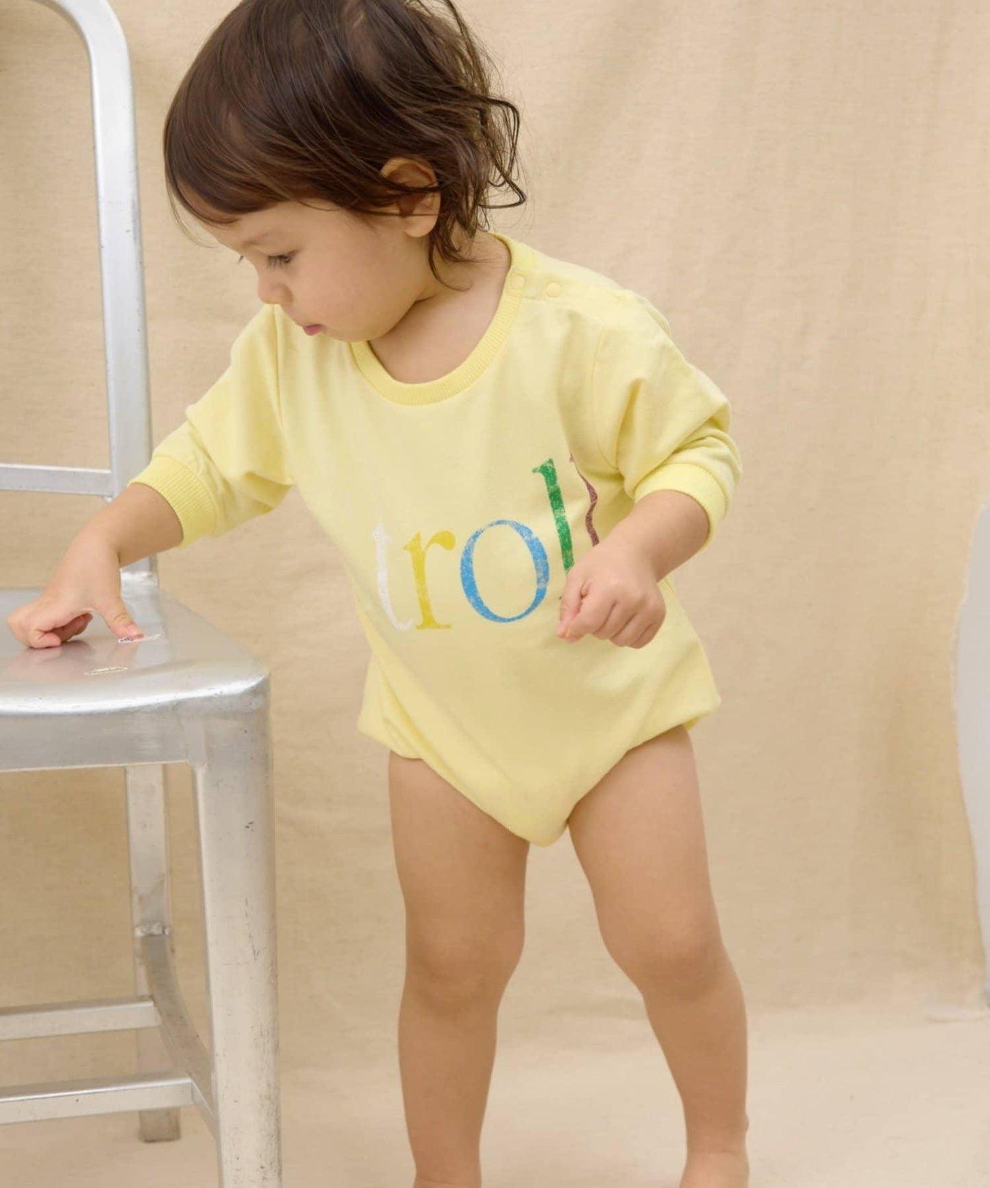 KIDS 做舊色LOGO輕薄裡毛連體衣