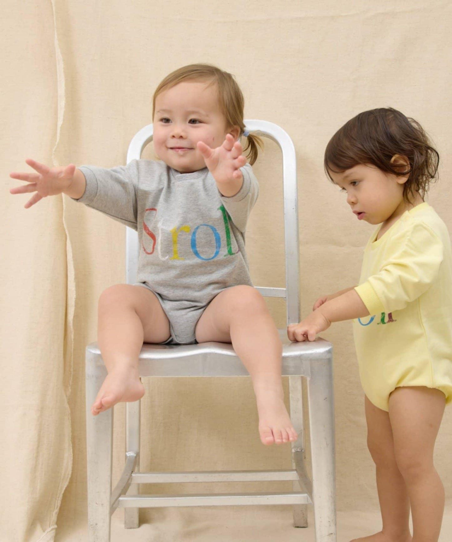 KIDS 做舊色LOGO輕薄裡毛連體衣