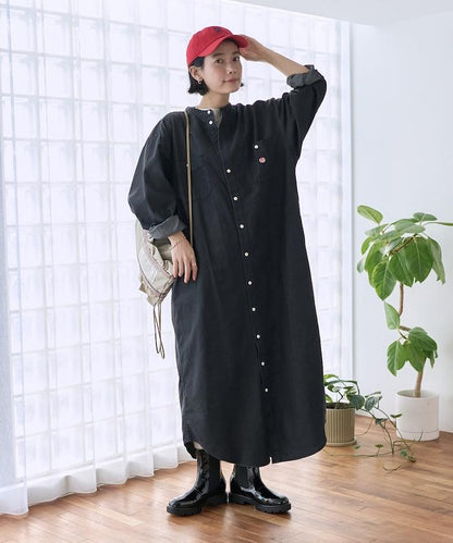 Tencel denim 無領 襯衫連衣裙