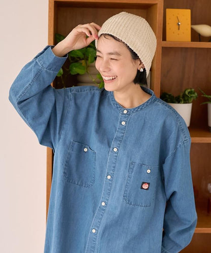 Tencel denim 無領 襯衫連衣裙