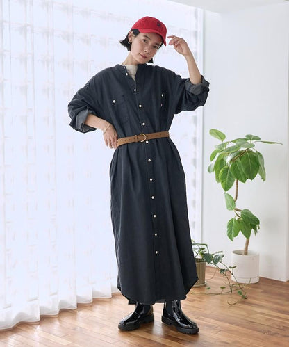 Tencel denim 無領 襯衫連衣裙