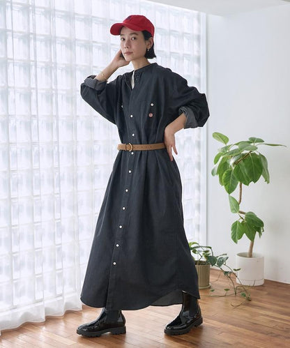 Tencel denim 無領 襯衫連衣裙