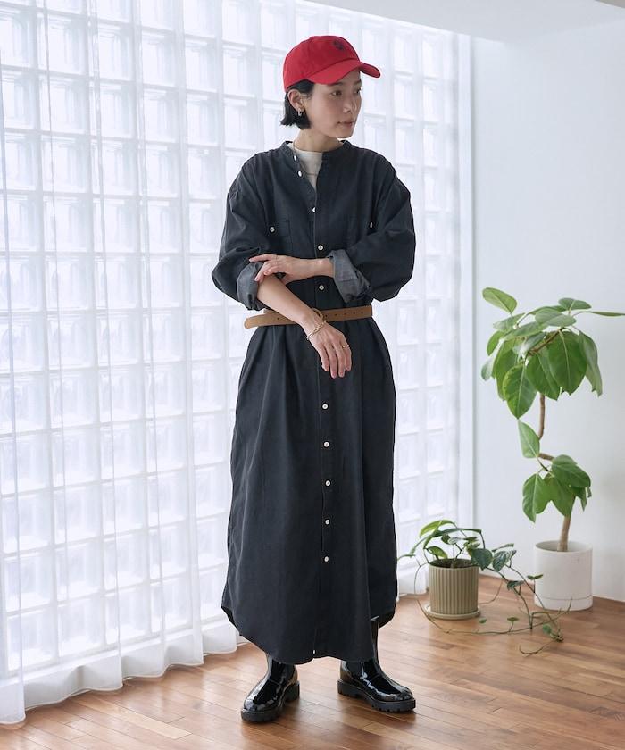 Tencel denim 無領 襯衫連衣裙