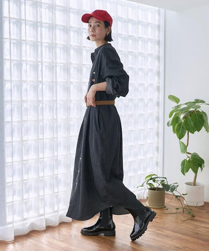 Tencel denim 無領 襯衫連衣裙