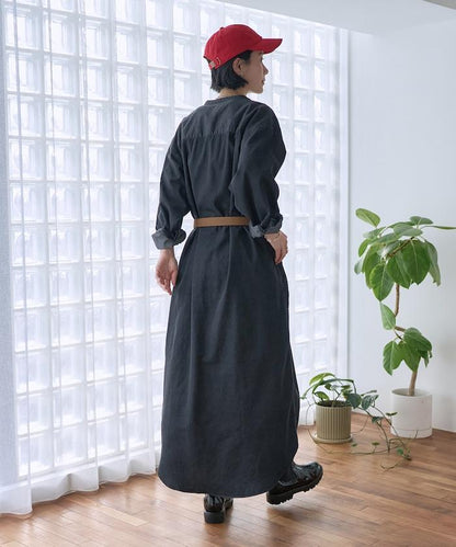 Tencel denim 無領 襯衫連衣裙