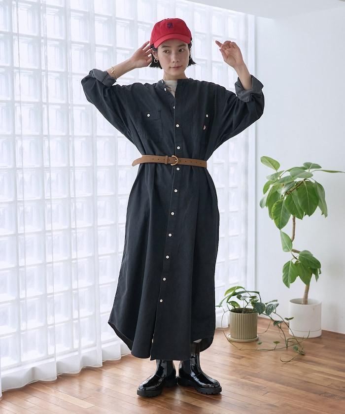 Tencel denim 無領 襯衫連衣裙