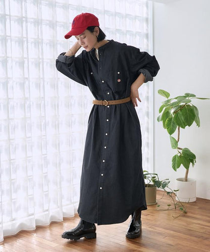 Tencel denim 無領 襯衫連衣裙