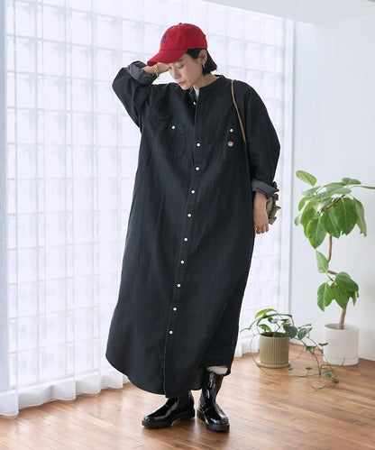 Tencel denim 無領 襯衫連衣裙