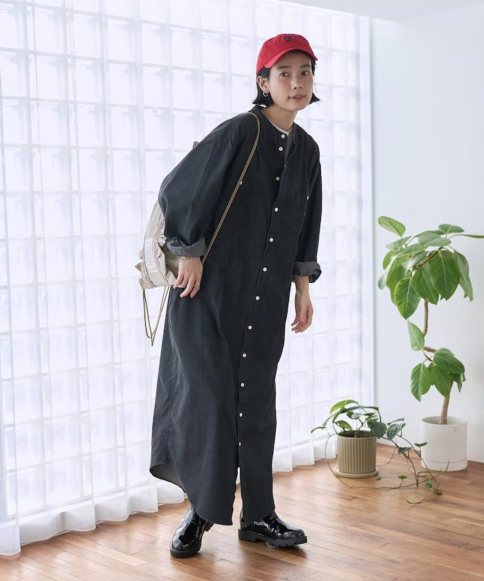 Tencel denim 無領 襯衫連衣裙