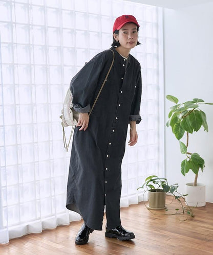 Tencel denim 無領 襯衫連衣裙