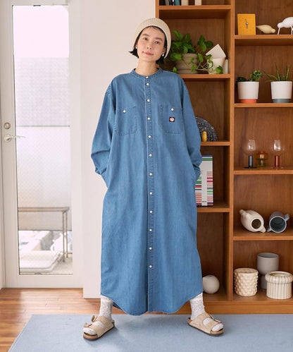 Tencel denim 無領 襯衫連衣裙