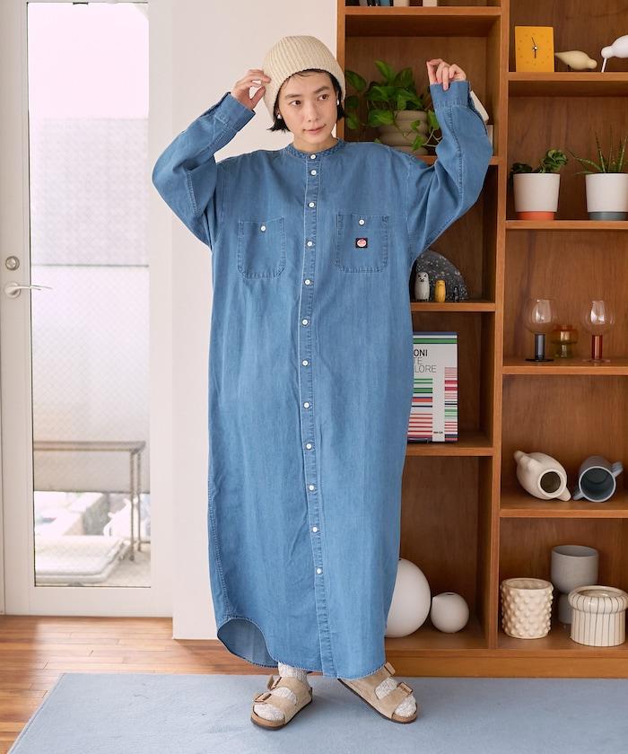 Tencel denim 無領 襯衫連衣裙