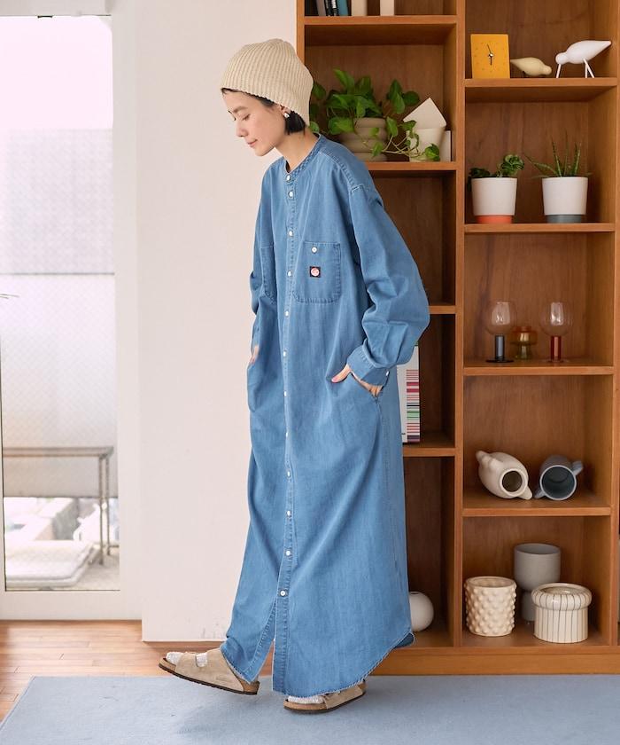 Tencel denim 無領 襯衫連衣裙