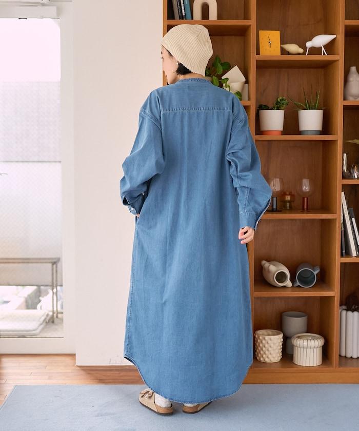 Tencel denim 無領 襯衫連衣裙