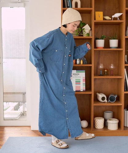 Tencel denim 無領 襯衫連衣裙