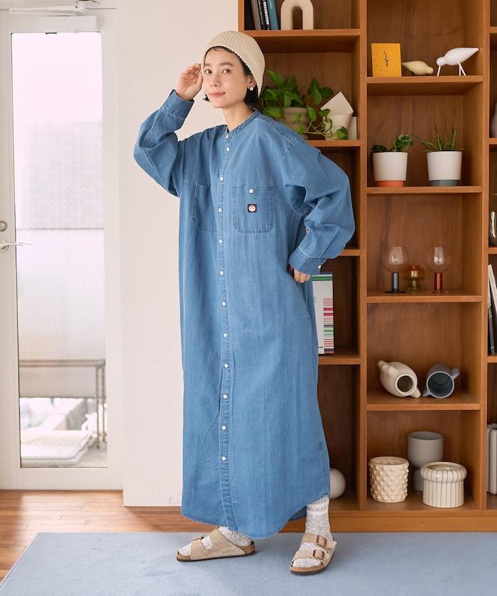 Tencel denim 無領 襯衫連衣裙