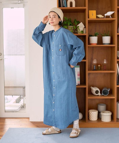 Tencel denim 無領 襯衫連衣裙