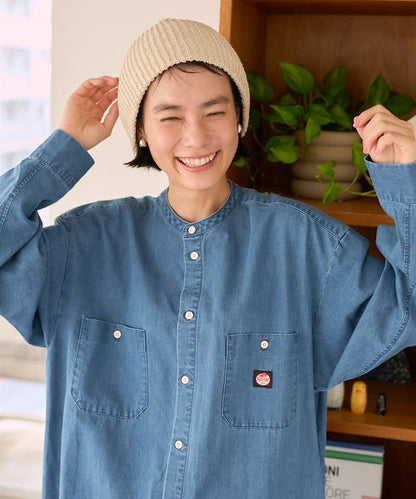 Tencel denim 無領 襯衫連衣裙