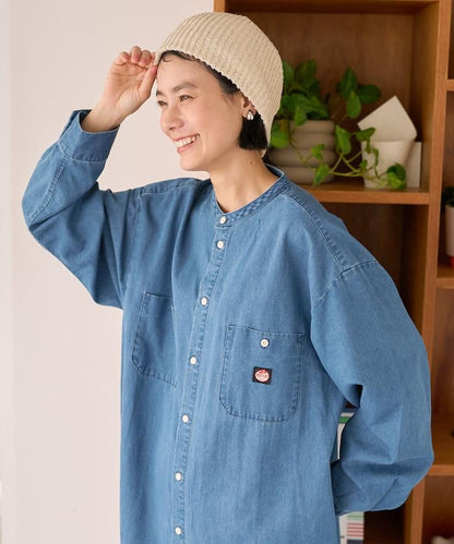 Tencel denim 無領 襯衫連衣裙