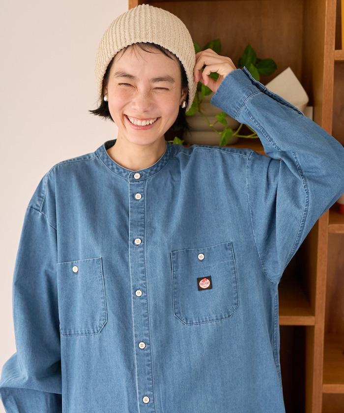 Tencel denim 無領 襯衫連衣裙