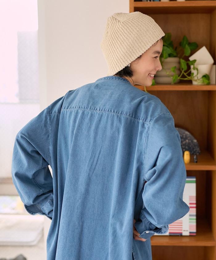 Tencel denim 無領 襯衫連衣裙