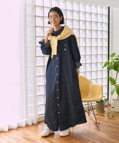 Tencel denim 無領 襯衫連衣裙