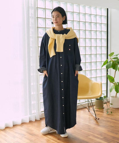 Tencel denim 無領 襯衫連衣裙