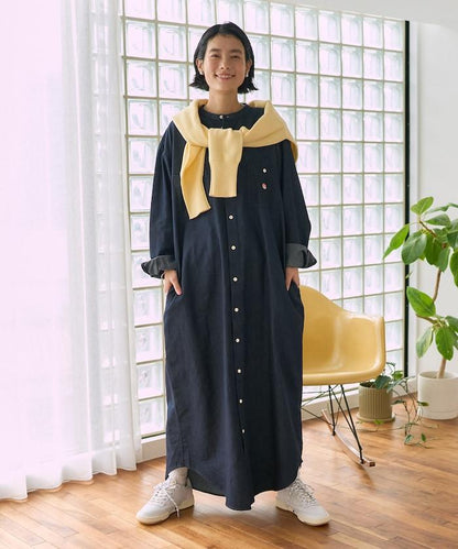 Tencel denim 無領 襯衫連衣裙