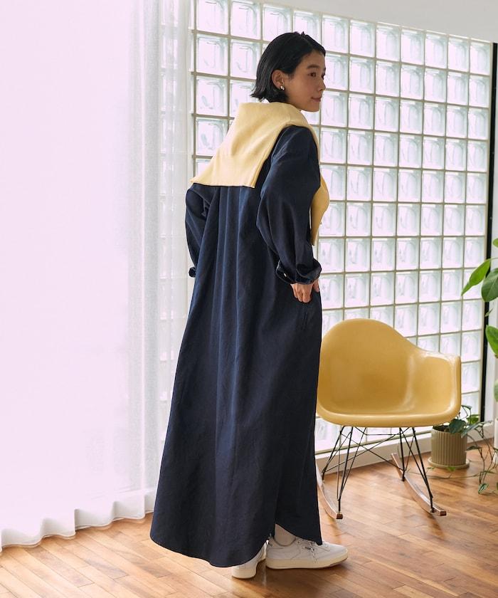 Tencel denim 無領 襯衫連衣裙