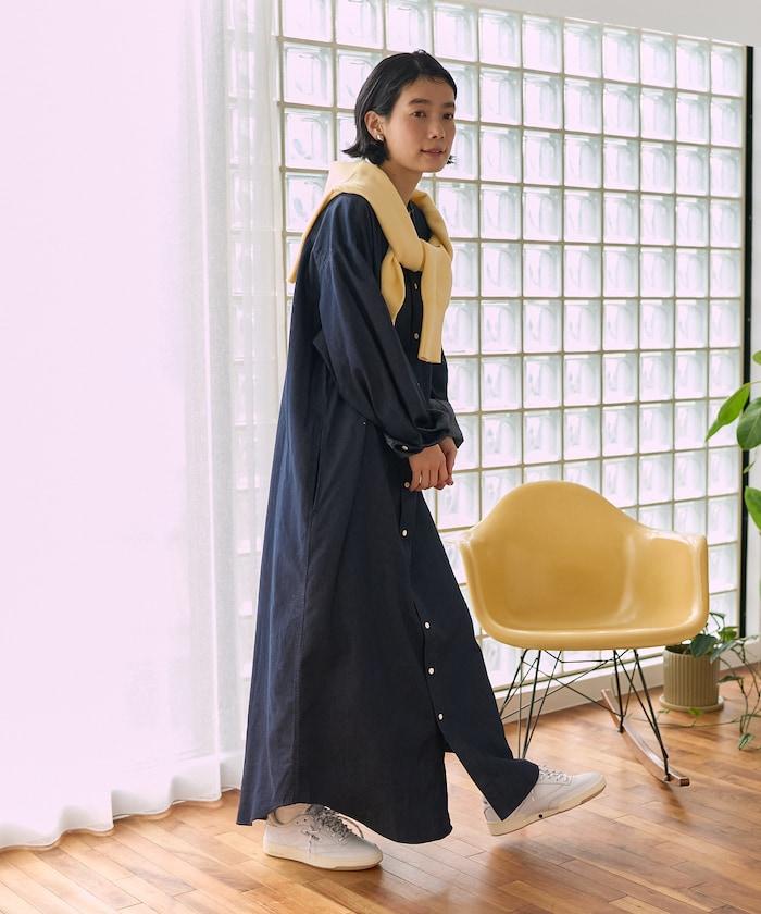 Tencel denim 無領 襯衫連衣裙