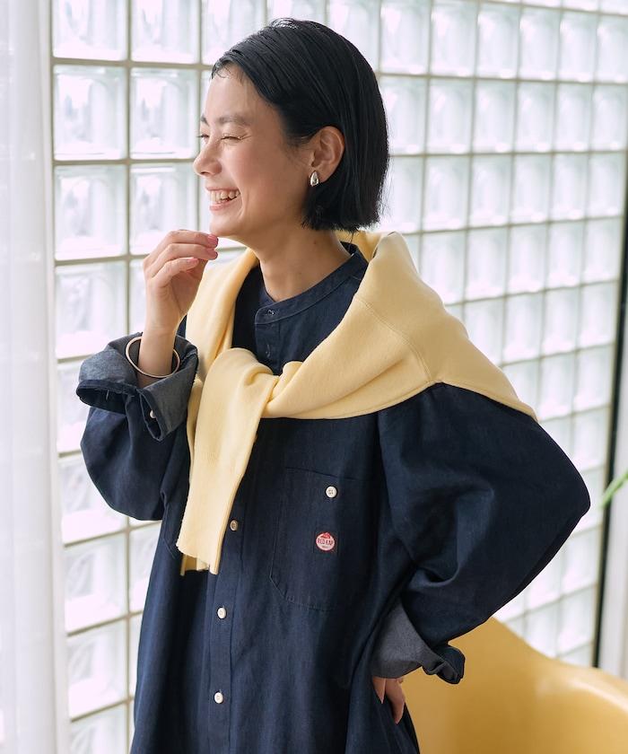 Tencel denim 無領 襯衫連衣裙