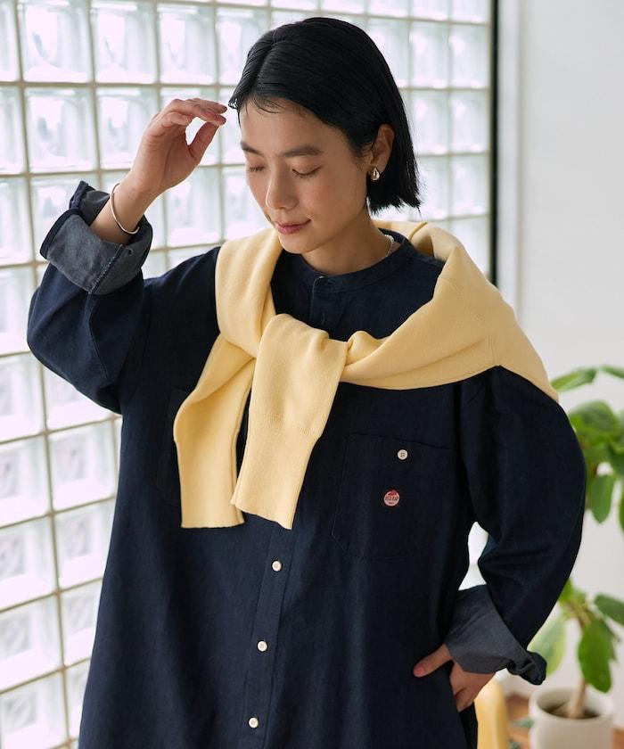 Tencel denim 無領 襯衫連衣裙