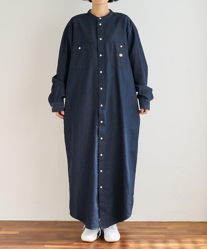 Tencel denim 無領 襯衫連衣裙
