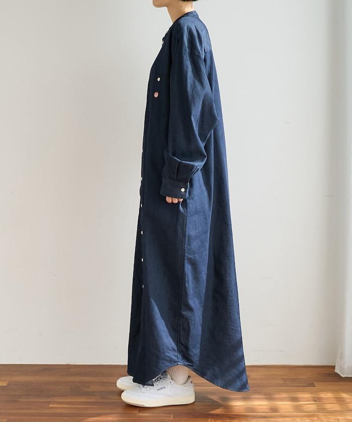 Tencel denim 無領 襯衫連衣裙
