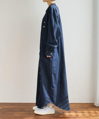 Tencel denim 無領 襯衫連衣裙