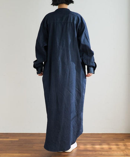 Tencel denim 無領 襯衫連衣裙