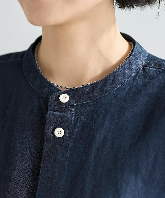 Tencel denim 無領 襯衫連衣裙