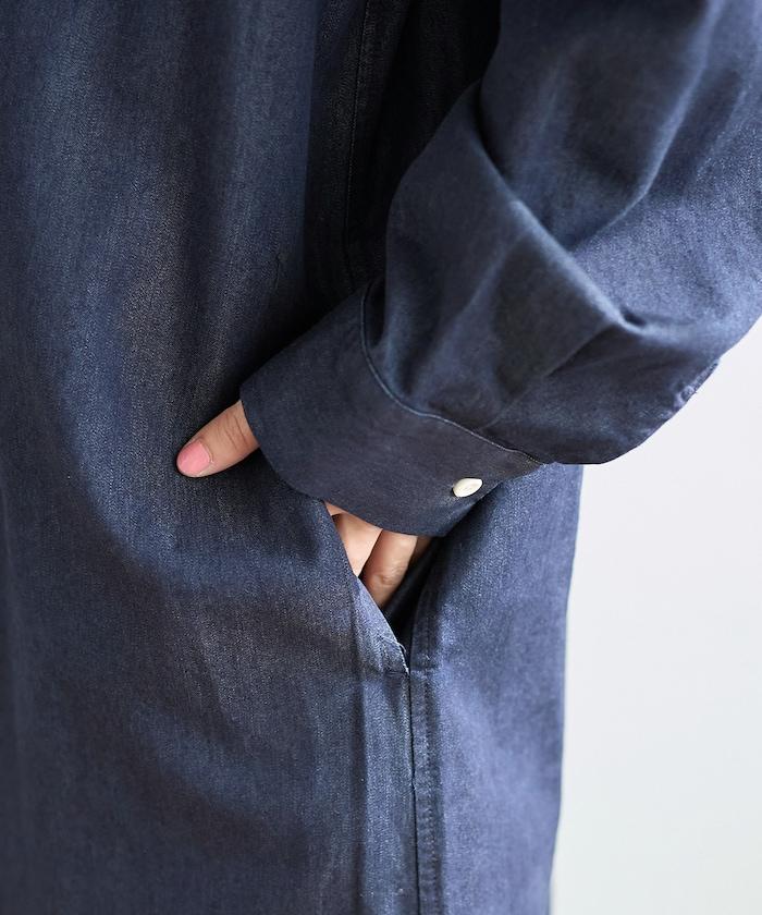 Tencel denim 無領 襯衫連衣裙