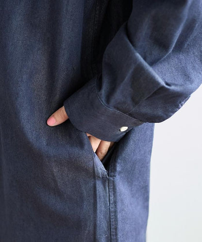 Tencel denim 無領 襯衫連衣裙