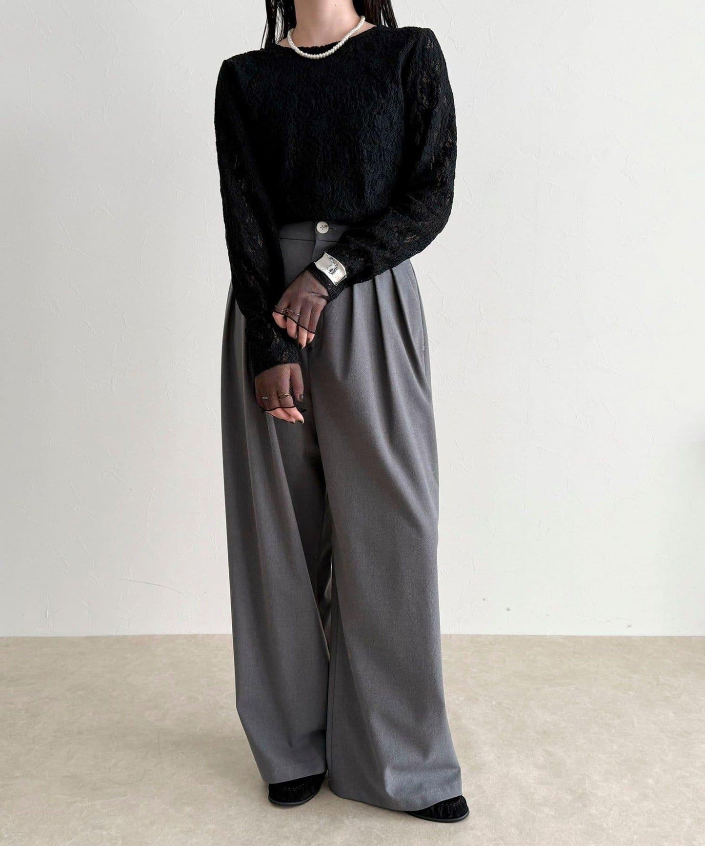 網紗拼接蕾絲長袖T恤